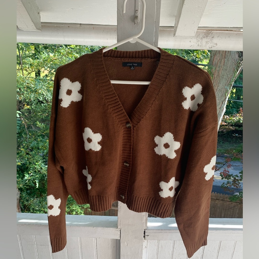 NWOT! Love Tree Chocolate Knit Cardigan Size M - Picture 2 of 11